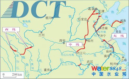 南水北調三線工程路線示意圖